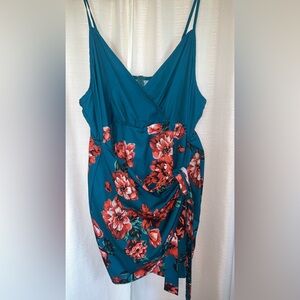 SHEIN Blue and Red Floral Wrap Dress